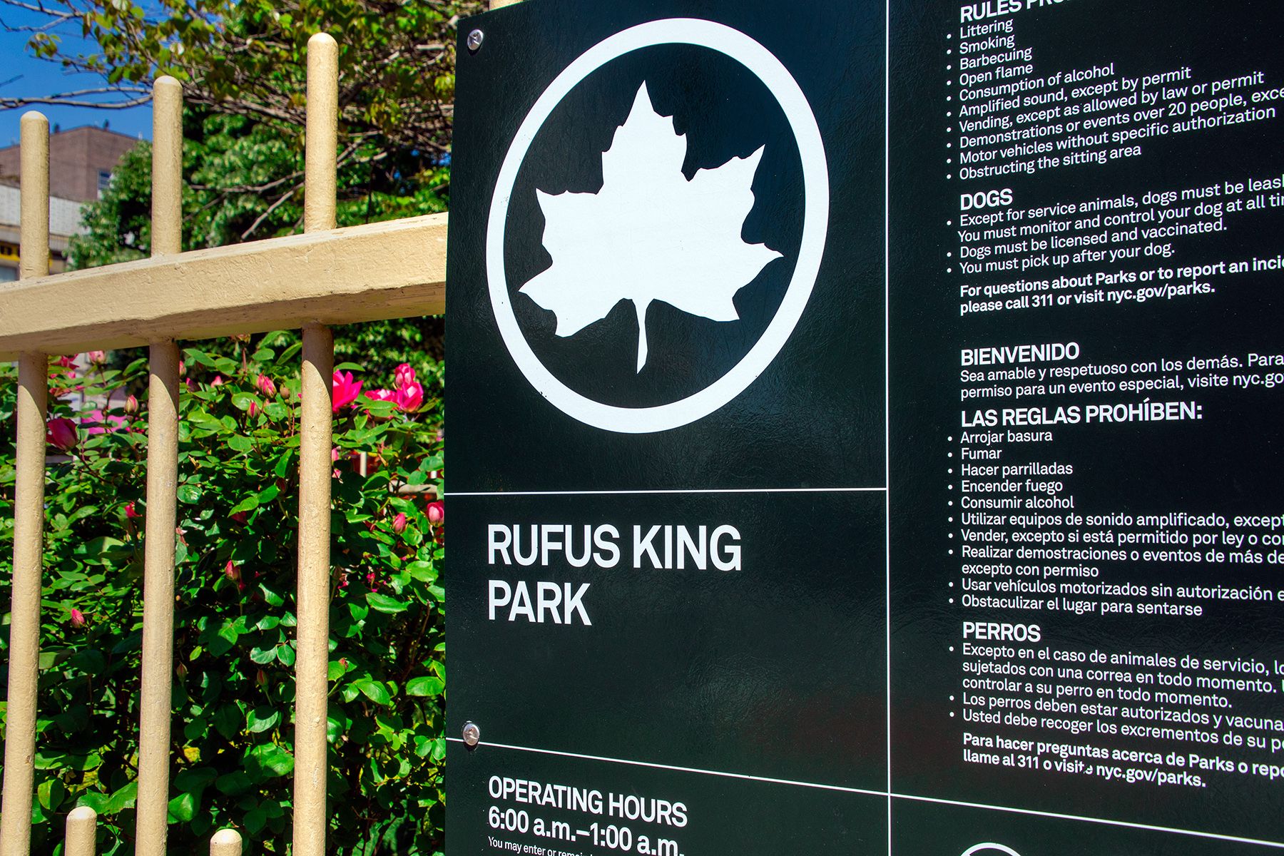 Rufus King Park entrance sign